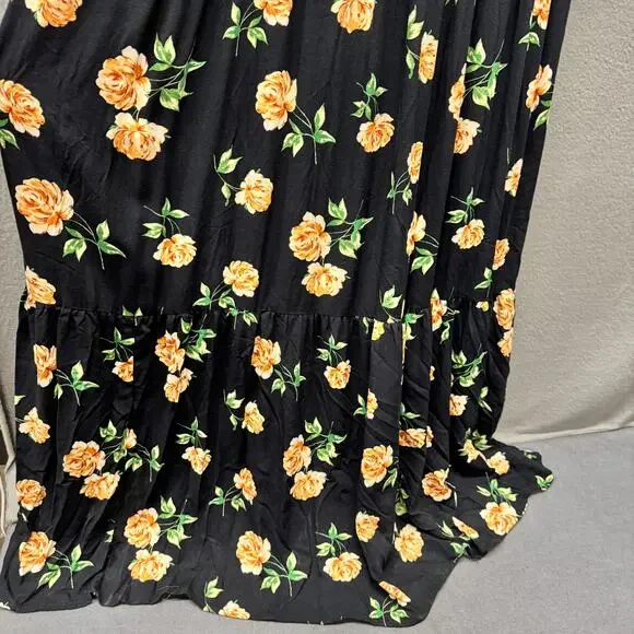 Old Navy Maxi Dress Black Floral V-Neck Coastal Tropical Resort Womens XXL NEW - Picture 8 of 13